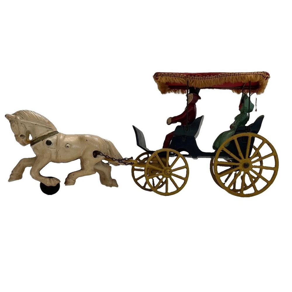 VTG Antique Kenton Cast Iron Horse Drawn Surrey Carriage Toy 13" Complete Set
